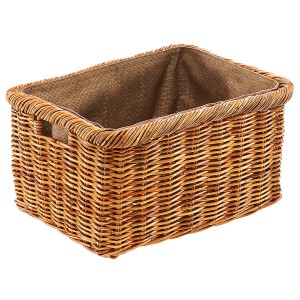 Rechteckiger Kaminholzkorb aus Rattan mit Leinenstoff-Einsatz von Kobolo.