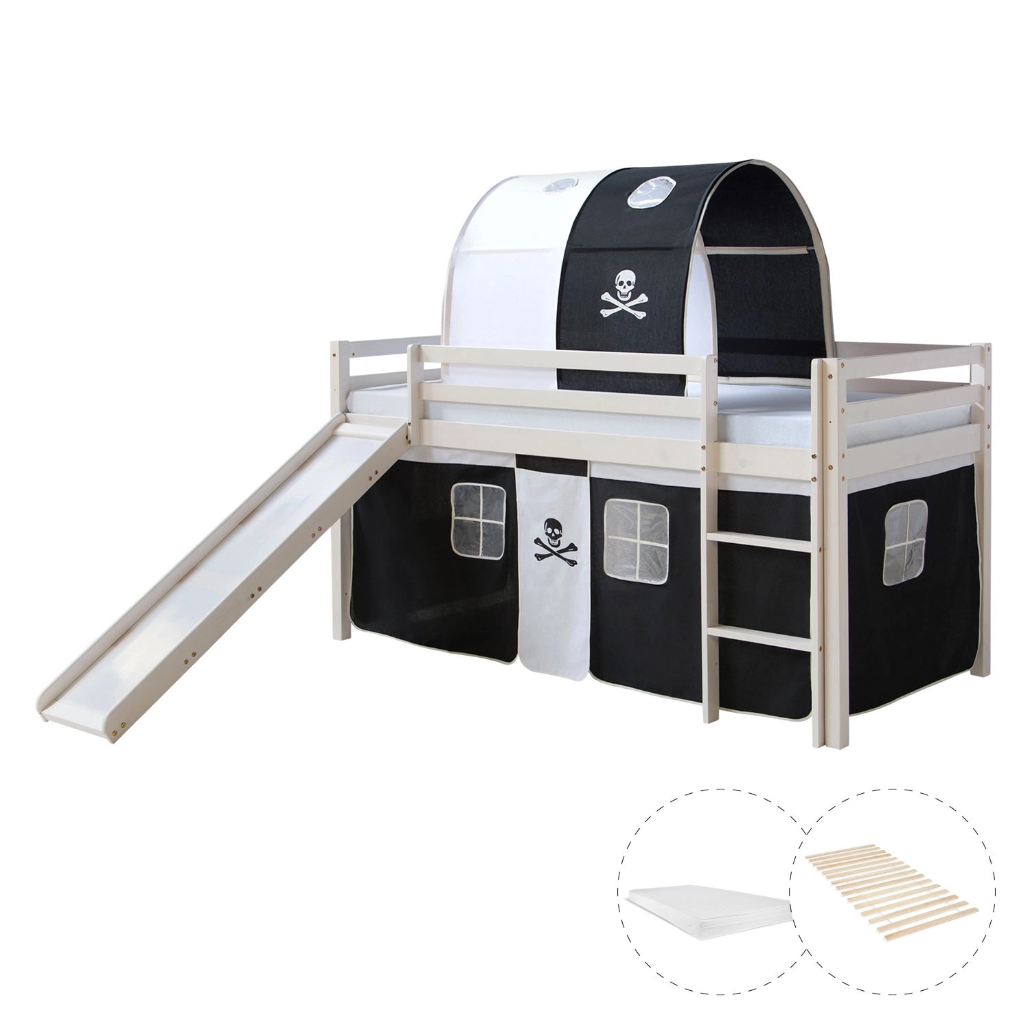 Homestyle4u Hochbett 90x200 mit Vorhang Lattenrost Matratze Rutsche Tunnel günstig online kaufen