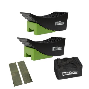 TRUTZHOLM Ausgleichsrampe (2x) mit Unterlegmatte, 13,5 t, schwarz/grün, Zubehör für Autoanhänger.