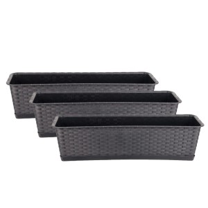 BigDean 3er Set Blumenkasten Mit Untersetzer 60 Cm Lang Rattan Optik Anthrazit Aus PP Kunststoff Balkon Pflanzkasten Schmal Balkonkasten BigDean 3er Set Blumenkasten mit Untersetzer 60 cm lang Rattan-Optik anthrazit - aus PP-Kunststoff - Balkon Pflanzkasten schmal Balkonkasten