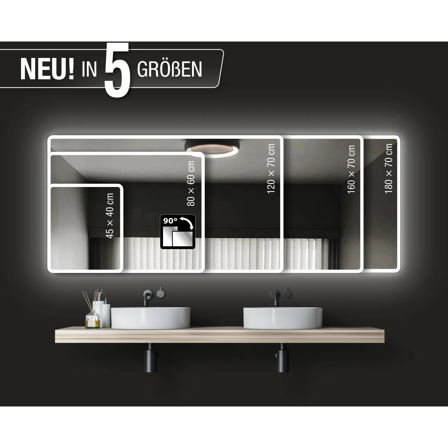 DSK Design LED-Lichtspiegel Silver Rio in 5 Größen, Badspiegel mit umlaufender LED-Beleuchtung.