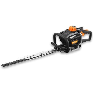 FUXTEC Profi Benzin-Heckenschere FX-MHP245, schwarz-orange, mit 56cm Schnittlänge und ergonomischem Griff für Gartenpflege.