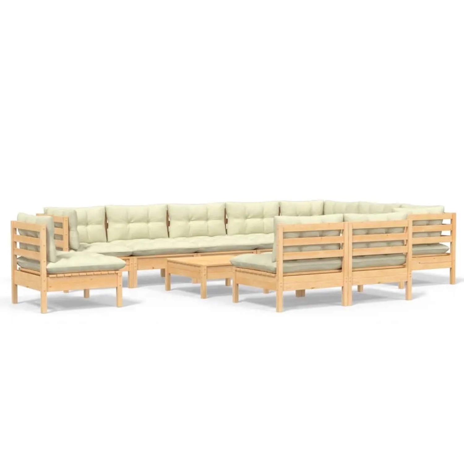 vidaXL 11-tlg Garten-Lounge-Set mit Creme Kissen Massivholz Kiefer Modell 1