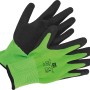 Grüne Gartenhandschuhe mit Latex-Teilbeschichtung, Größe 7, für Gartenarbeiten.