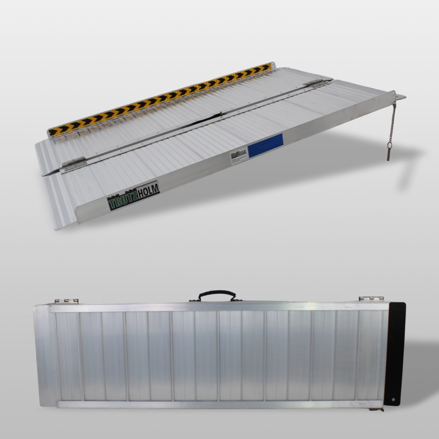 TRUTZHOLM Rollstuhlrampe, klappbar, 122 cm, Alu, geriffelt, Traglast 272 kg. Zubehör für Autoanhänger.