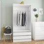 Weißer vidaXL Kleiderschrank (100x50x200 cm) aus Holzwerkstoff mit Schubladen und Kleiderstange.