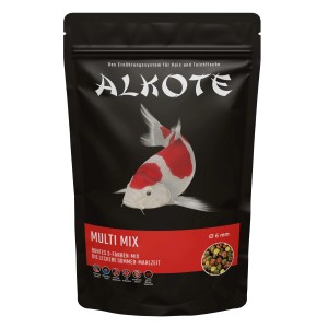 Alkote Fischfutter Multi Mix 6mm, 500g Packung mit Koi-Motiv. Sticks & Pellets für Zierfische.