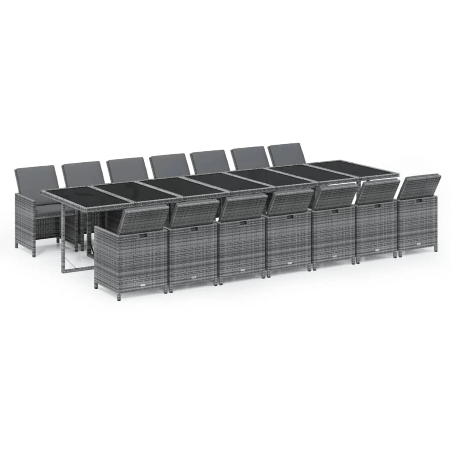 vidaXL 15-Tlg Garten-Essgruppe mit Kissen Poly Rattan Grau 3095644 günstig online kaufen