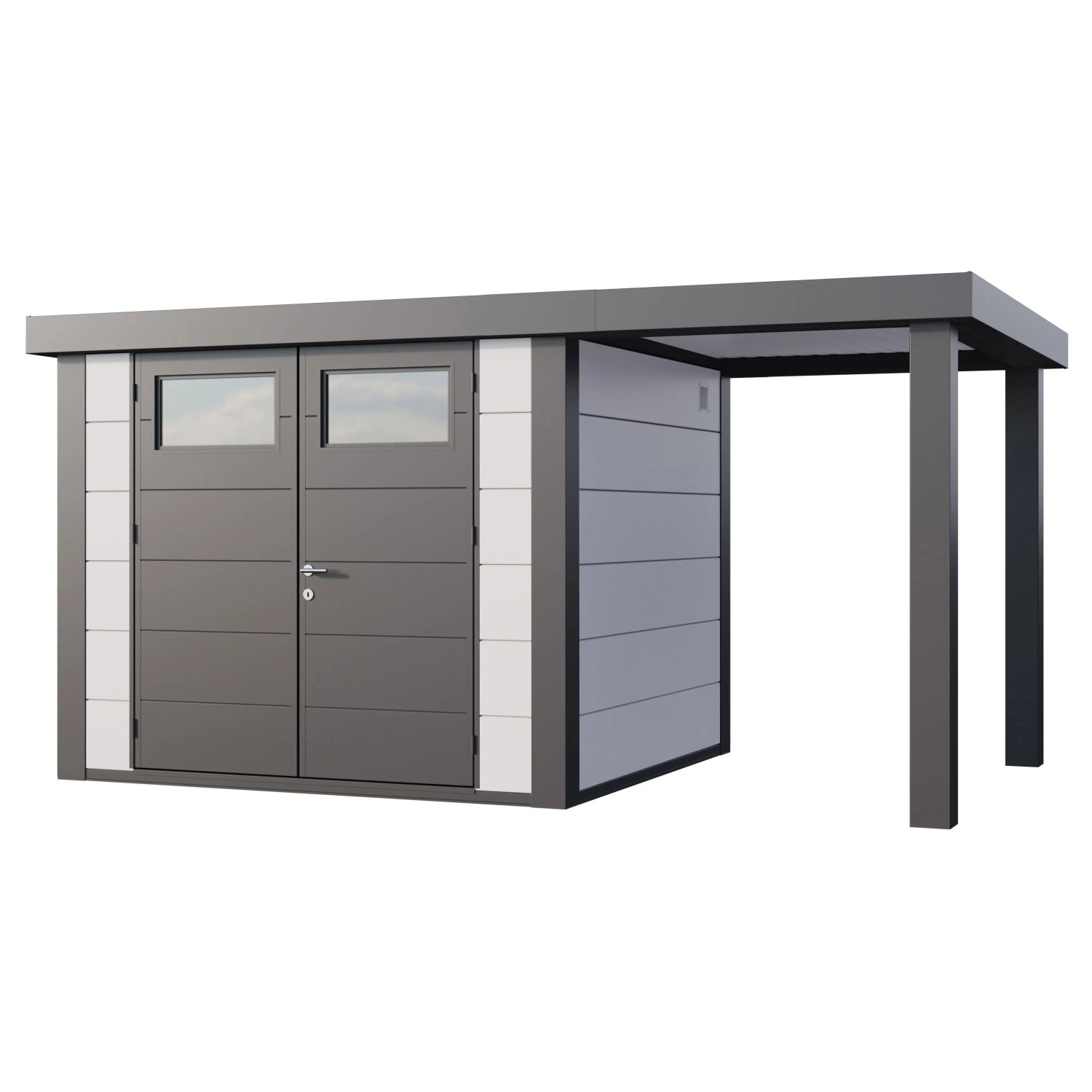 Gerätehaus Classico 2724 mit Offene Lounge S Rechts 436 cm x 238 cm Weiß günstig online kaufen