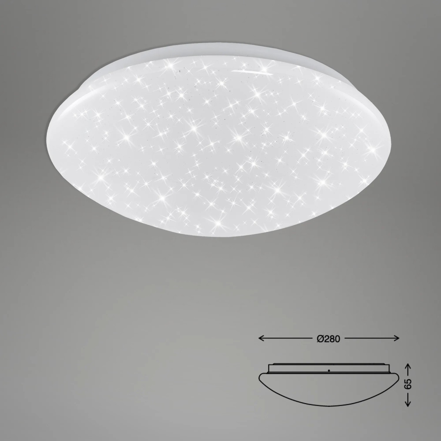 Weiße Briloner LED-Deckenlampe Brilo Bath mit Sternenhimmel-Effekt, Durchmesser 280 mm.