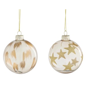 Weihnachtsglaskugeln, Ø 8 cm, Gold, 2-fach sortiert mit Sternen und Streifen.