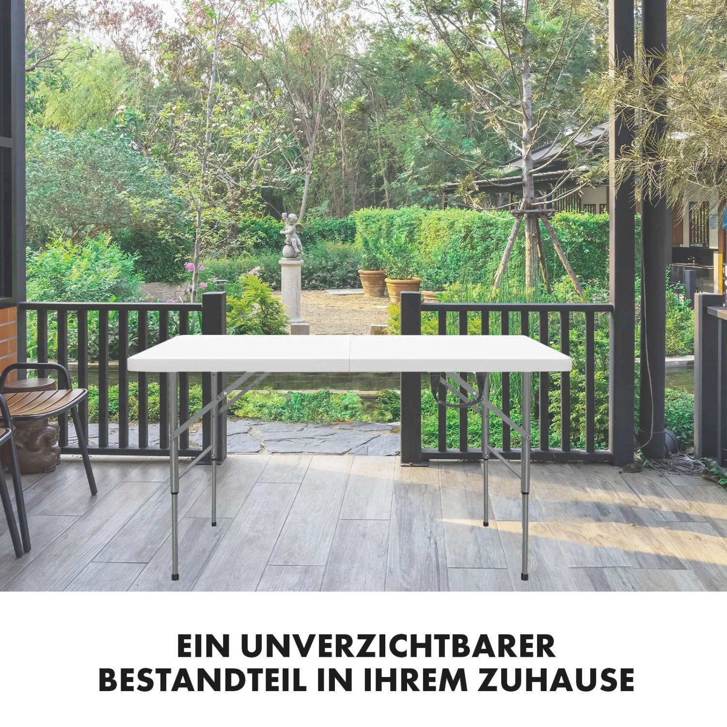 Weißer, höhenverstellbarer KARAT Klapptisch Fukui (120x60 cm) für Garten, Terrasse und Balkon.