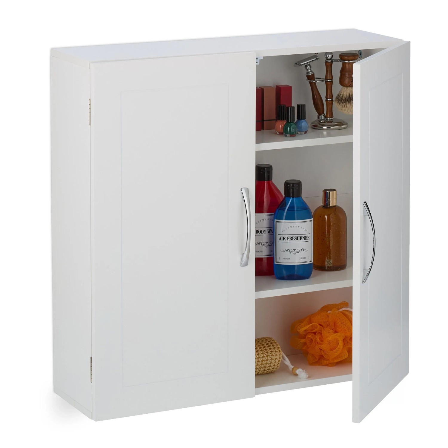 Relaxdays Bad-Hängeschrank Mdf Eisen Weiß Silber Mit 2 Türen Höhenverstellbar 60 Cm X 60 Cm X 20 Cm 9, 5 Kg