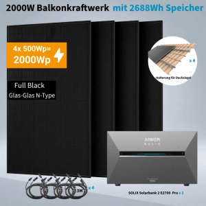 Anker SOLIX 2.000 W Balkonkraftwerk mit Solarbank 3 Pro Mit Halterung für Dachziegel