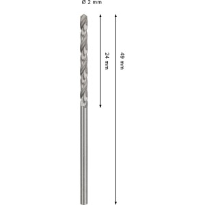 Bosch Spiralbohrer Pro Metal HSS-G, Durchmesser 2 mm, silberfarben.