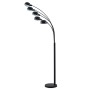 Moderne, schwarze Lindby Bogenleuchte Jewa mit 5 Lampen für E14 Leuchtmittel im Wohnzimmer.