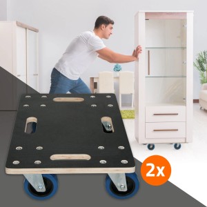 2er Set ECD Germany Transportroller, 35x50 cm, bis 800kg, Siebdruckplatte mit PP-Rädern.