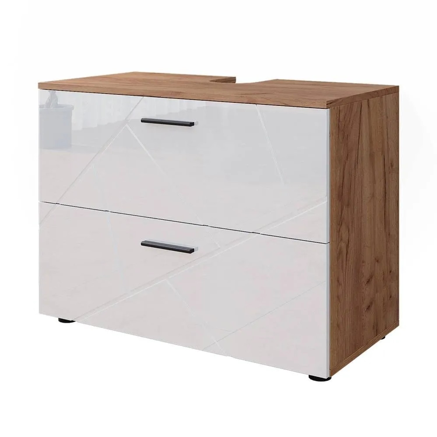 Vicco Waschbeckenunterschrank Irma Weiß Hochglanz Goldkraft Eiche 80 x 59