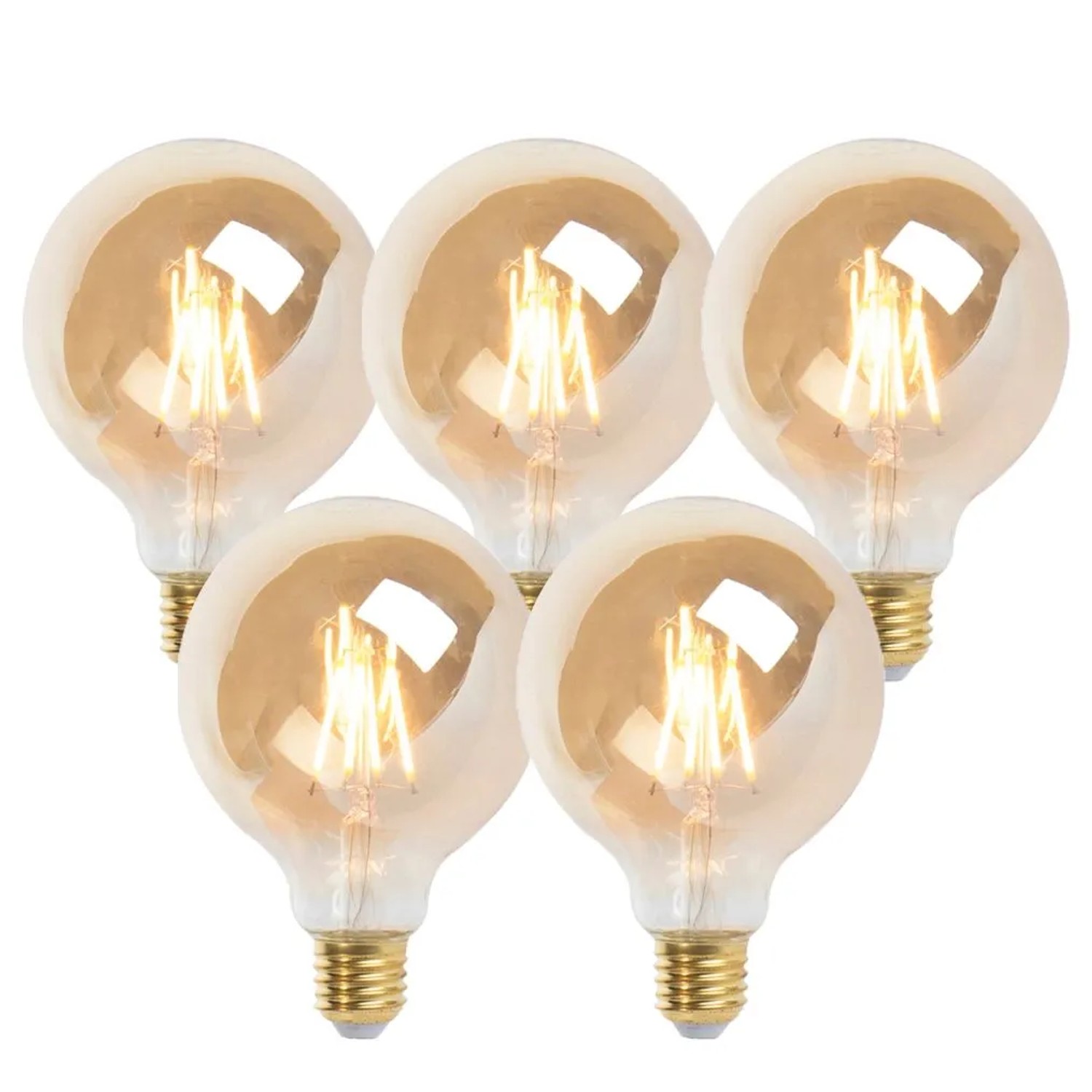 LUEDD Set mit 5 E27 Dimmbaren LED Lampen G95 Gold 5W 380,m 2200K