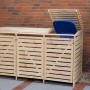 Mülltonnenbox Vario III für 3 Tonnen aus Kiefernholz, naturbelassen. Mülltonnenverkleidung für drei Tonnen.