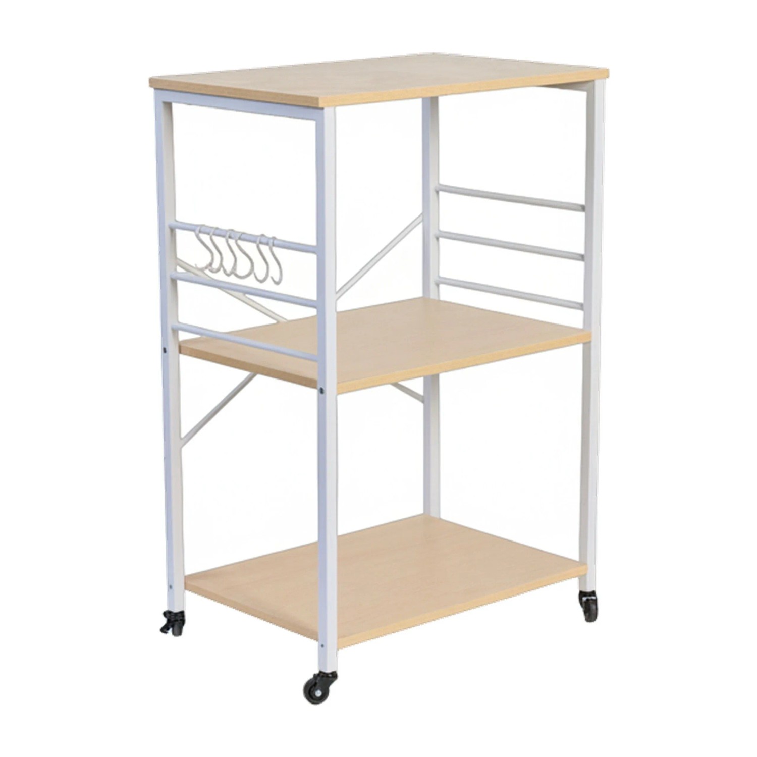Relaxdays Küchenrollwagen MDF Stahl Natur mit Rollen 3 Ebenen 89 cm x 60 cm x 40 cm