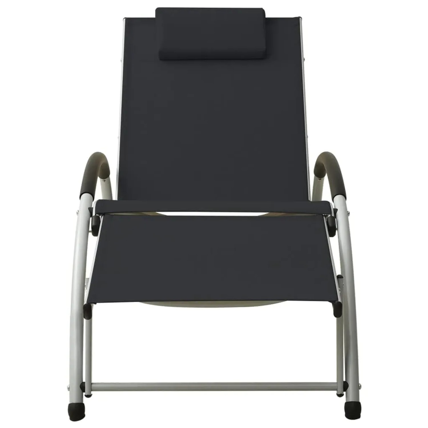 Schwarze vidaXL Sonnenliege mit Kissen aus Textilene und Aluminiumgestell.