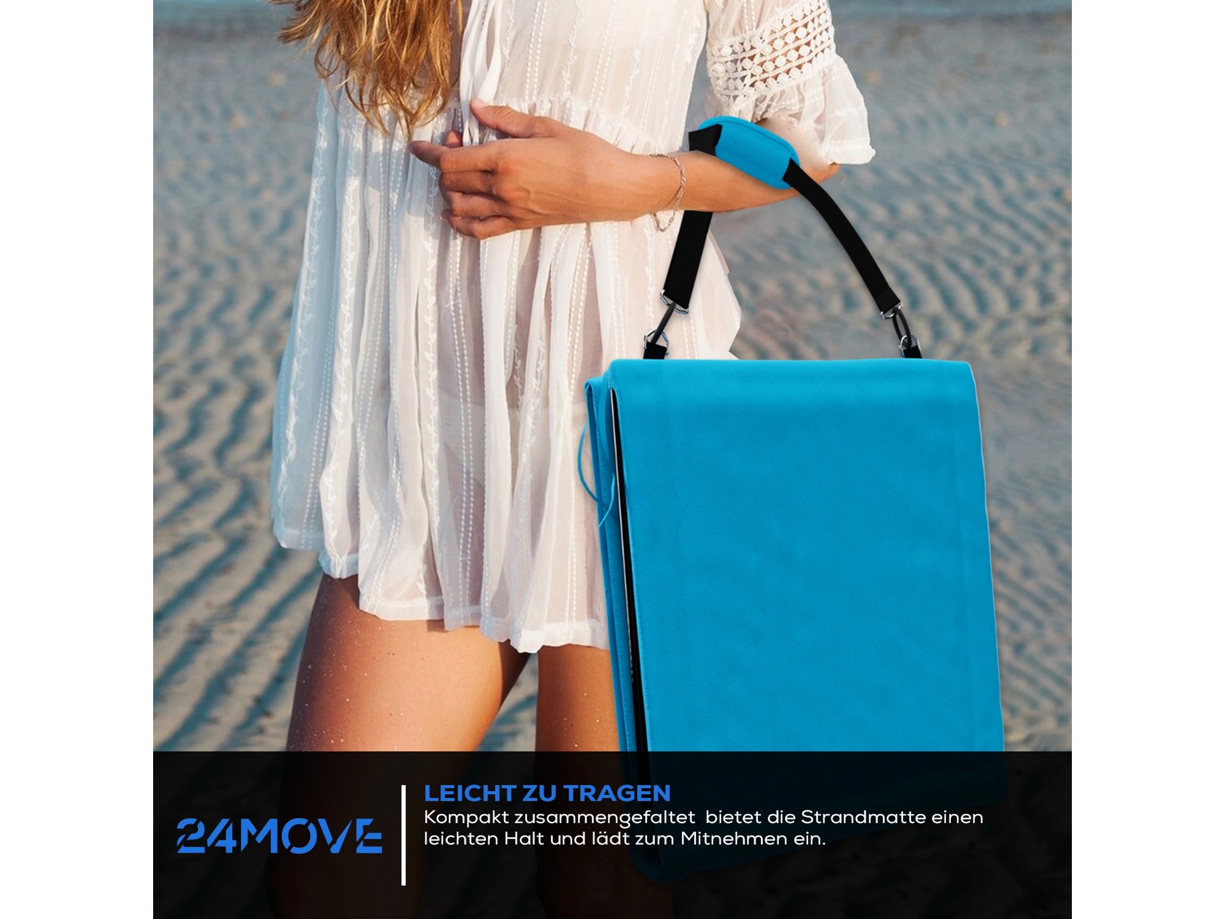 24MOVE Strandmatte Klappbar Mit Rückenlehne&Tasche - Mit Gurt 