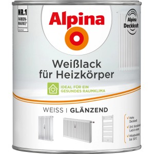 Dose Alpina Heizkörperlack Weiß glänzend, 750ml. Lack mit hoher Deckkraft, hitzebeständig bis 130°C.
