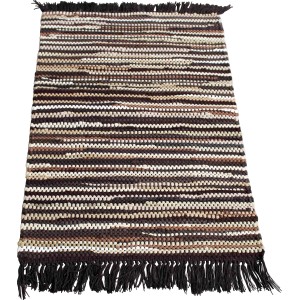 Brauner Fleckerlteppich Arlberg, 70x140 cm, Wollteppich mit Fransen.