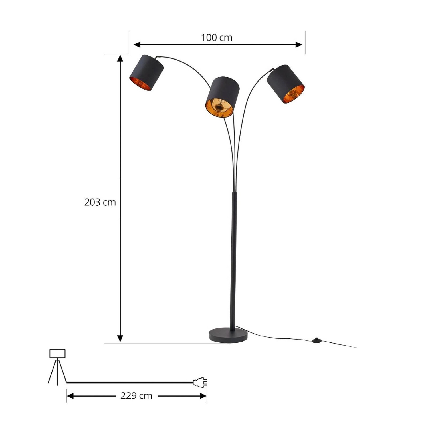 Lindby Stehlampe Bogenleuchte Nanika 9945502 Modern in Schwarz aus Metall 3-flammig E27 Wohnzimmerleuchte_5