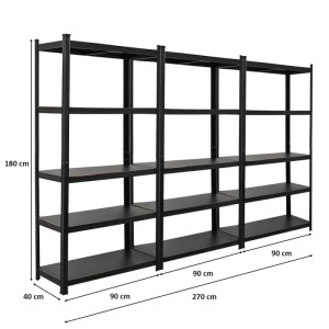 Mega Deal: 3x Schwerlastregal Ragnar, 180x90x40 cm, mattschwarz. Ideal für Garage und Keller.
