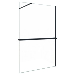 Schwarze AICA Walk In Duschwand 120x200cm mit Regal und Handtuchhalter.