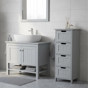Relaxdays Badezimmerschrank MDF Grau Mit 4 Schubladen 82 cm x 30 cm x 30 cm 8,6 kg