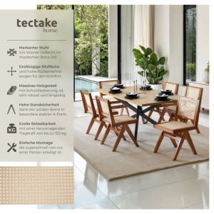 Tectake Holzstuhl Lissy im Boho Stil, dunkle Eiche, Wiener Geflecht an Rückenlehne und Sitzfläche.