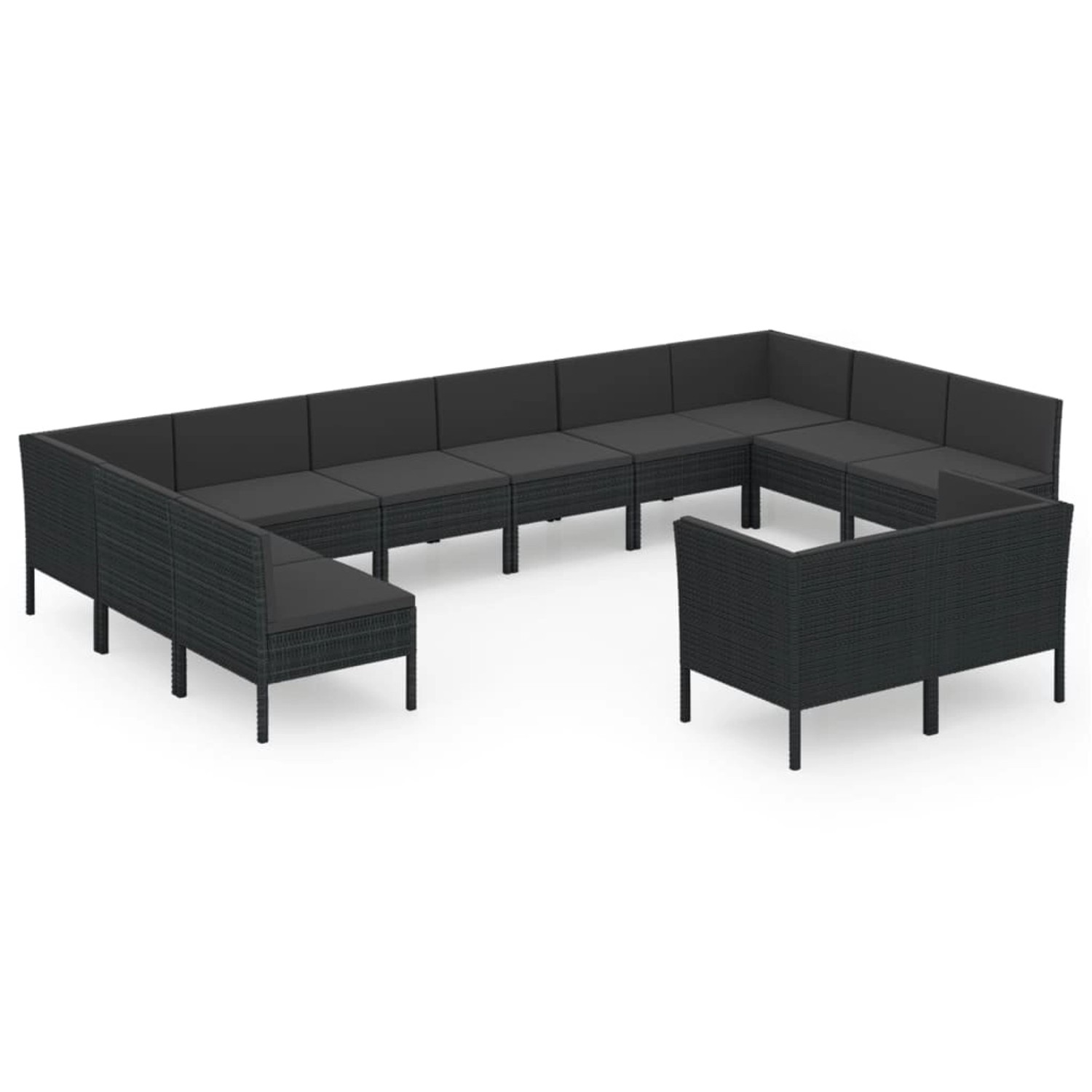 vidaXL 12-tlg Garten-Lounge-Set mit Auflagen Poly Rattan Schwarz Modell 27