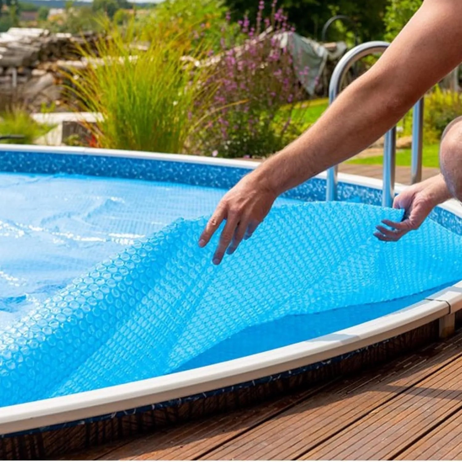 SPIRATO Solarnoppenfolie 700x350cm Oval – Poolabdeckung Blau/schwarz, 125my, Mit Solareffekt