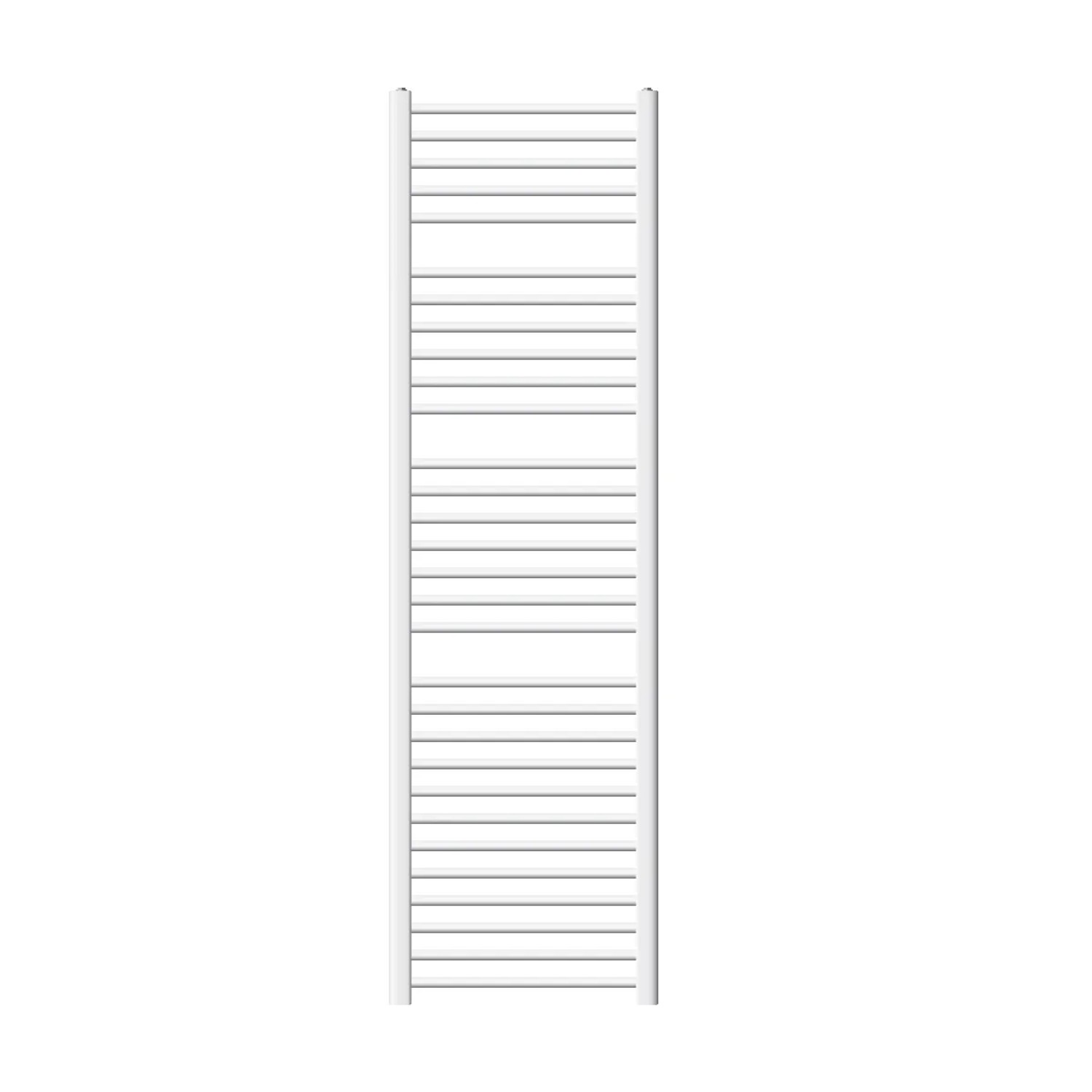 Weißer LuxeBath Badheizkörper, 500x1800 mm, gerade Form mit seitlichem Anschluss.