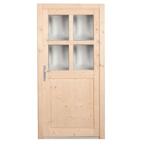 Nebeneingangstür Panto NET 502 aus Holz, Natur, mit Lichtausschnitt und Ornamentglas.