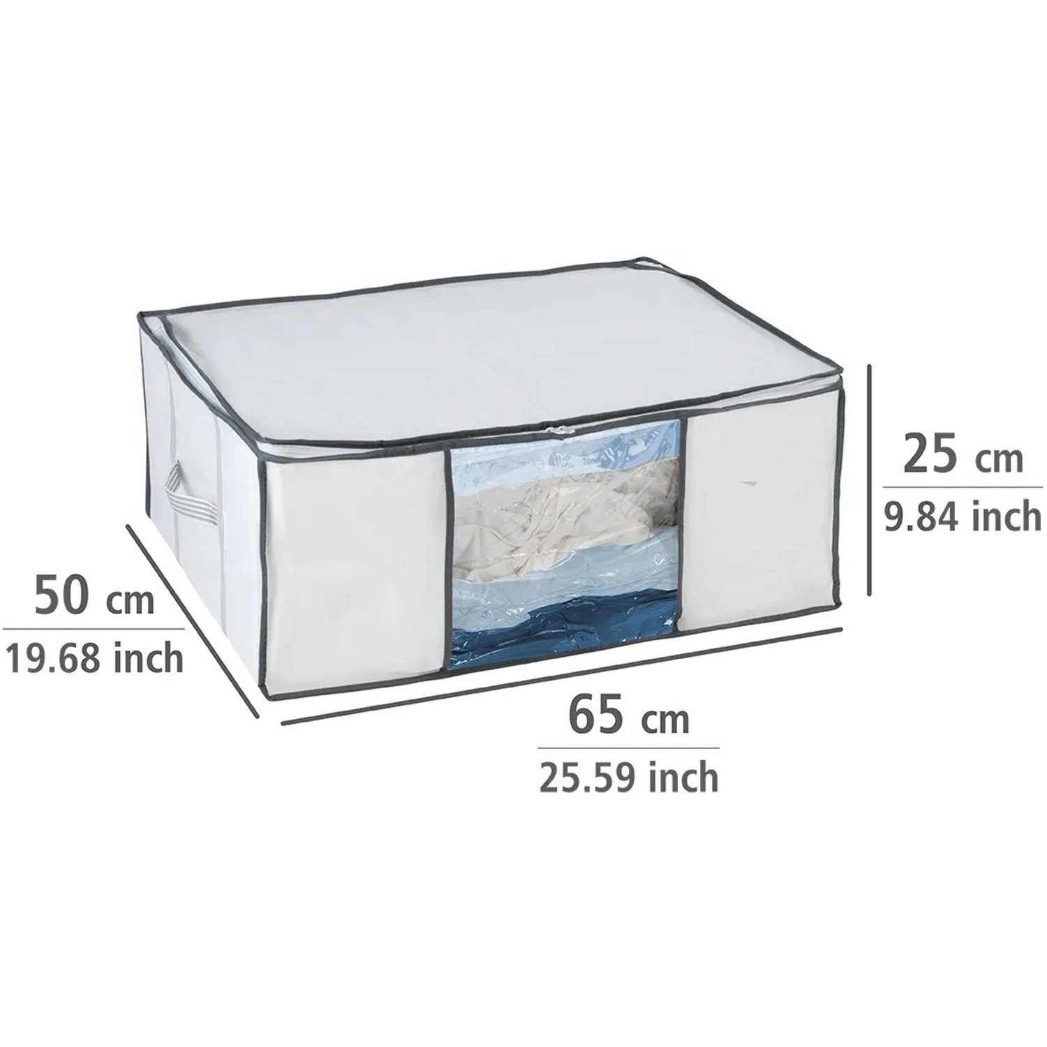 Wenko Vakuum Soft Box L, weiße Textilbox mit Vakuum-Tasche, 25x65x50cm, für platzsparende Aufbewahrung.