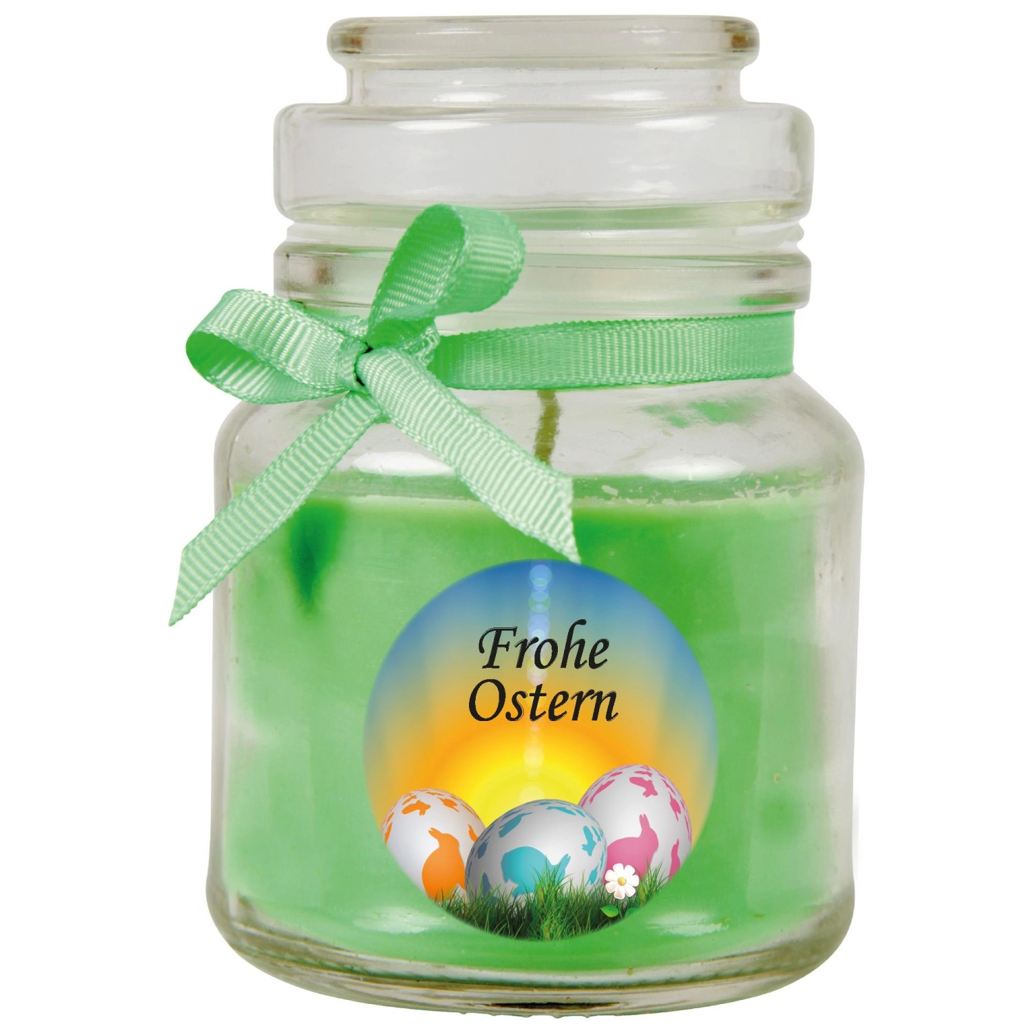 HS Candle Duftkerze & Glas Frohe Ostern Bonbon Ø7 cm Coconut Limes Ostereie günstig online kaufen