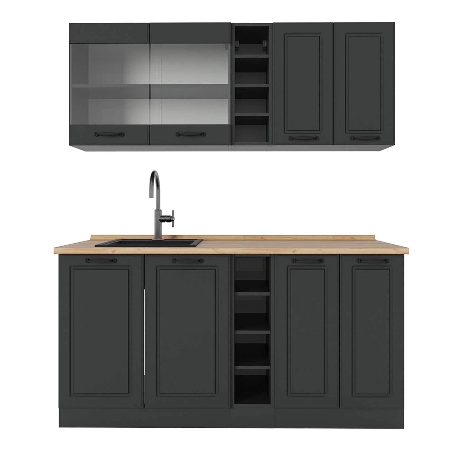 Vicco R-Line Singleküche Anthrazit Landhaus/Anthrazit 160 cm AP Eiche günstig online kaufen