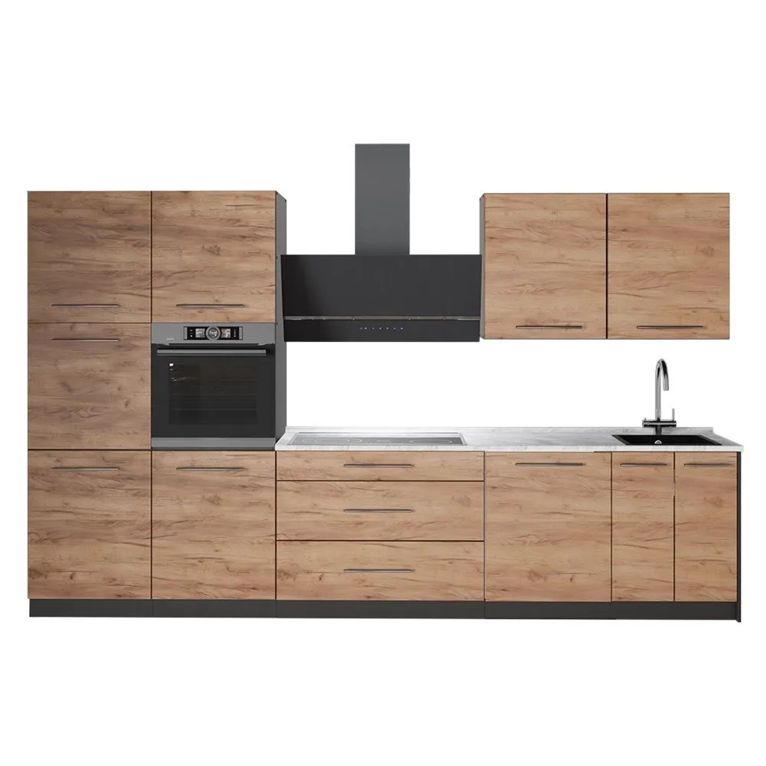 Vicco Küchenzeile Fame-Line Goldkraft Eiche/Anthrazit 340 x 207 AP Marmor Art Nr 64562