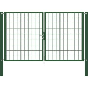 Grünes Doppeltor Flexo Plus 300x180 cm mit Pfosten für Gartenzaun.