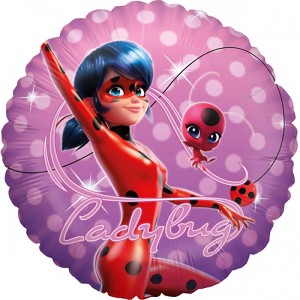 Runder Miraculous Folienballon (Ø 45cm) mit Ladybug Motiv für Kindergeburtstage.