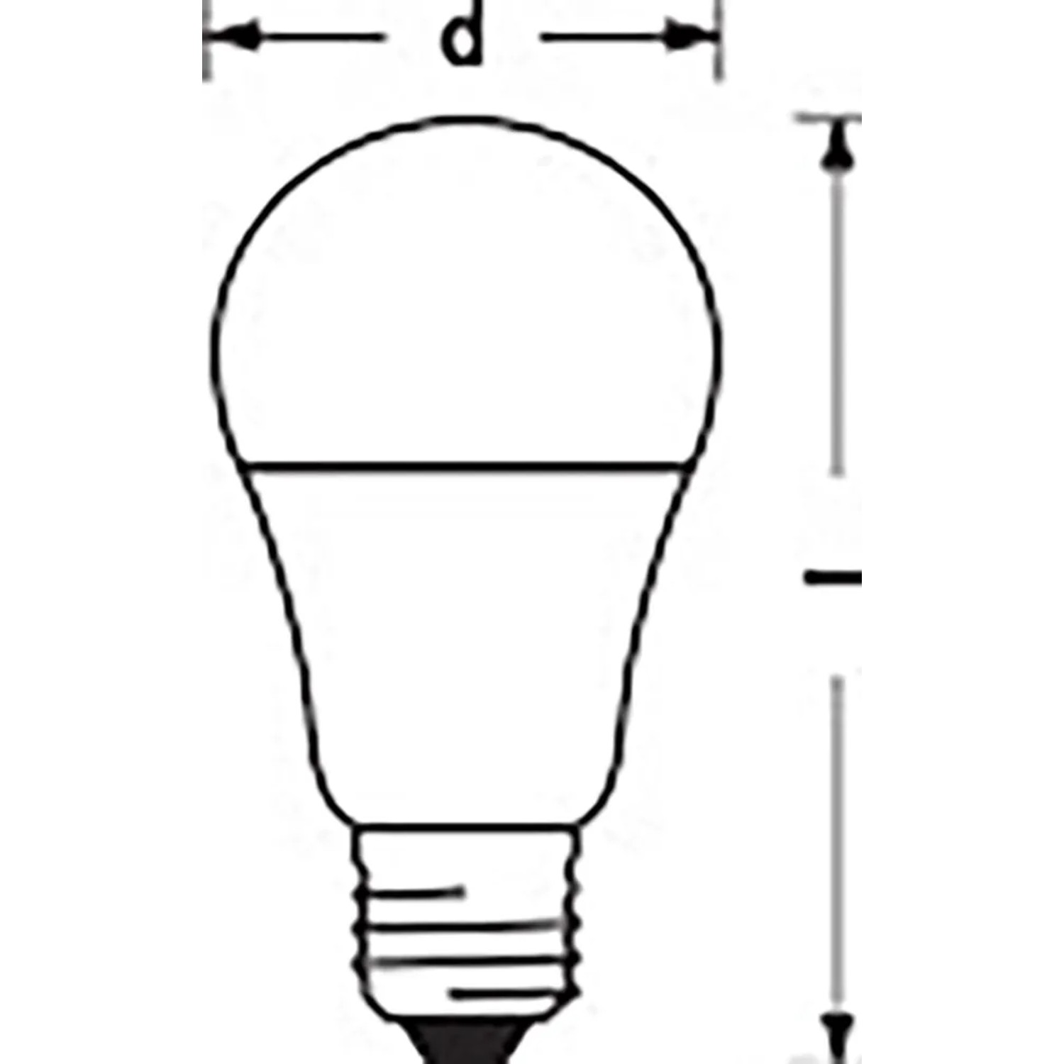 Skizze einer Ledvance Smart+ E27 LED Lampe mit Maßangaben.