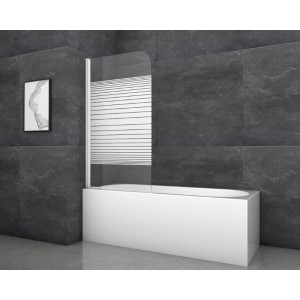 Aurlane Badewannenfaltwand White Stripes, 1-flügelig, weiß, 80x140 cm, auf Badewanne montiert.
