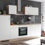 Respekta Küchenzeile KB280ENWPC in Weiß und Eiche-Natura Nachbildung mit Elektrogeräten.