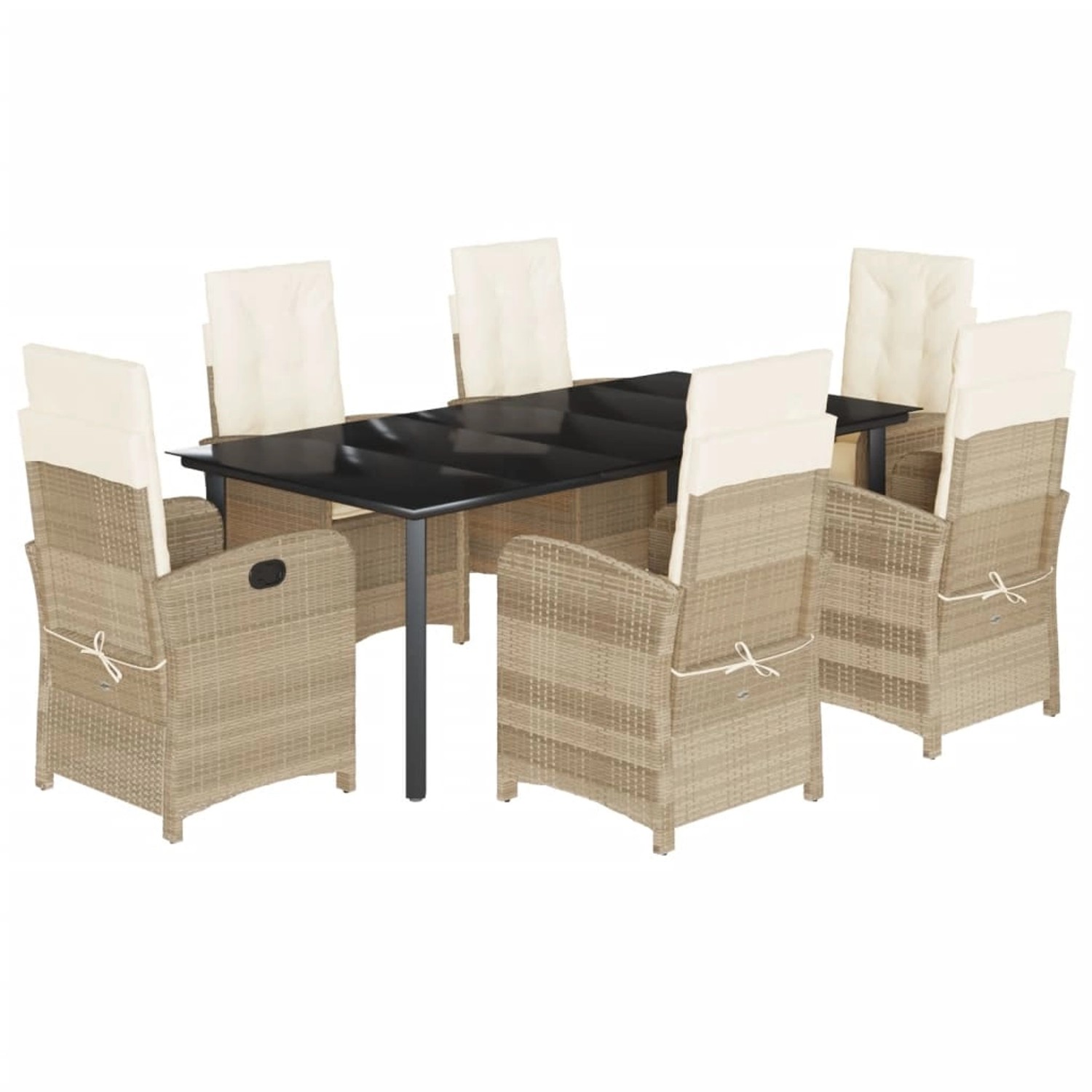 vidaXL 7-Tlg Garten-Essgruppe mit Kissen Beige Poly Rattan 3212387 günstig online kaufen