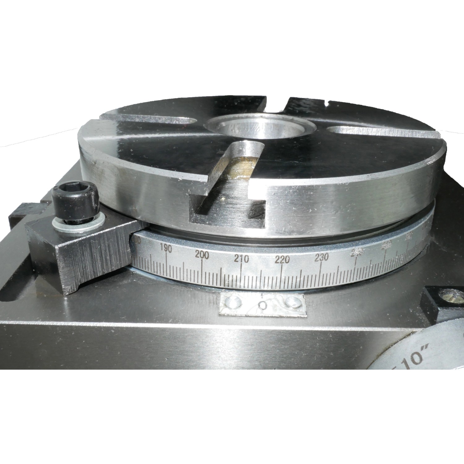 Rotwerk Teilapparat T 100 für Drehmaschinen: Rundtisch mit T-Nuten und Gradeinteilung.