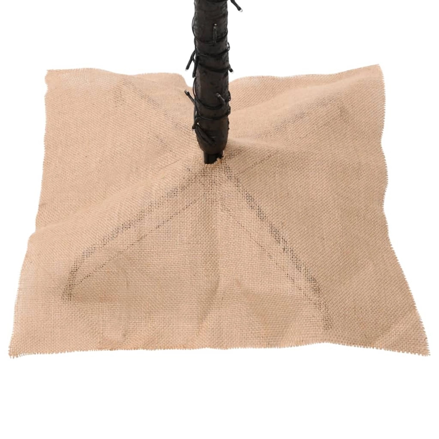 Detailaufnahme: Künstliche Palme mit Jute-Basis, 120cm, warmweiße LEDs.